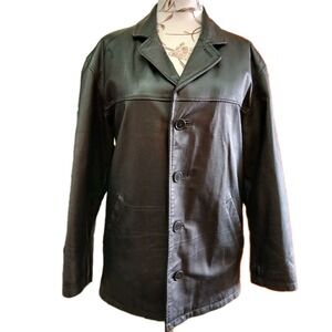 Genuine‎ Black Leather Long Jacket Size MED #271C